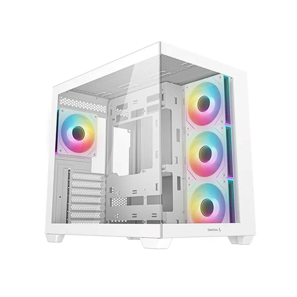 Deepcool - Caja para PC ATX semitorre CG530 blanca con panel lateral de cristal templado, 4 ventiladores ARGB PWM y soporte para radiador de 360 mm