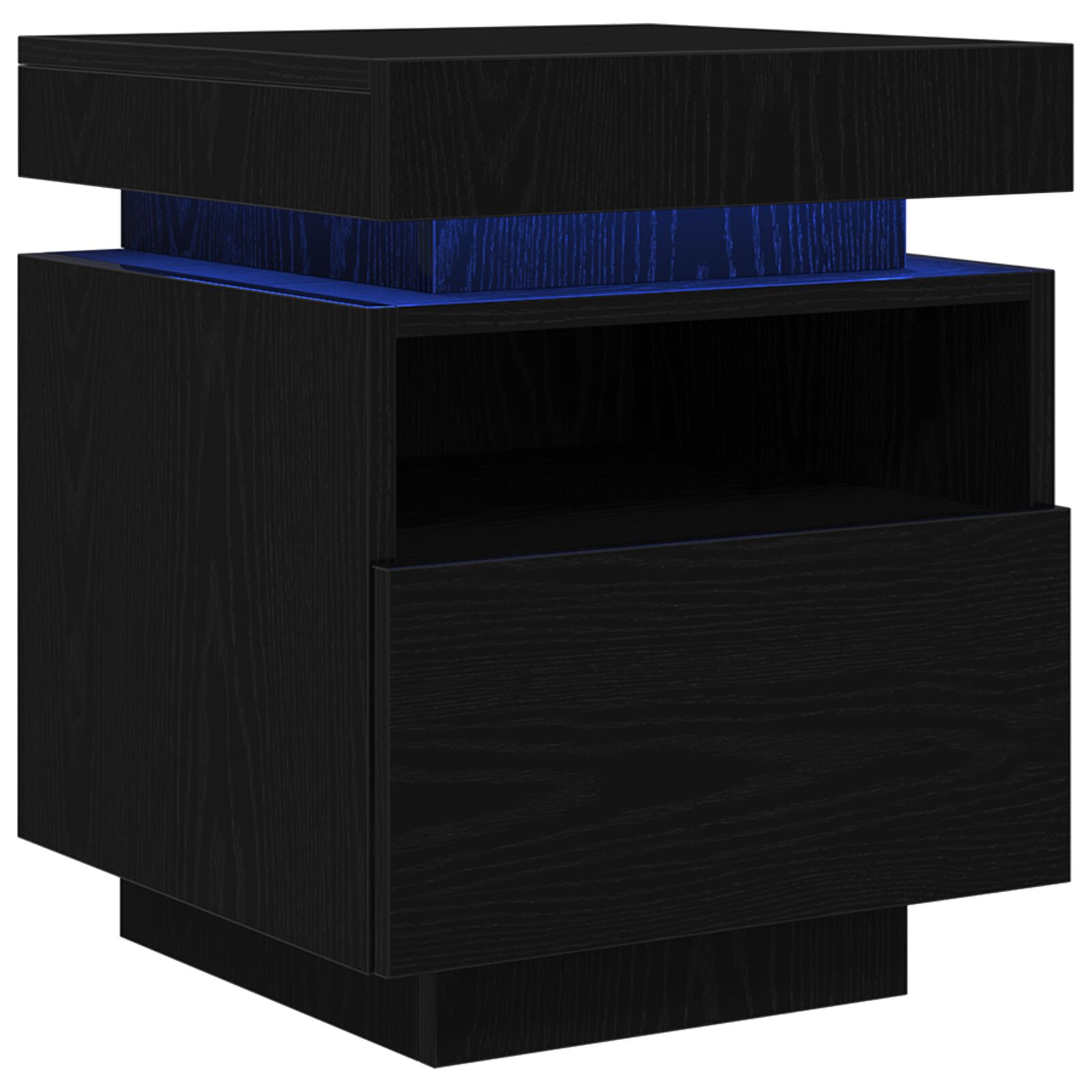 Gabinete de Noche vidaXL con Luces LED 2 pcs Negro Roble 40x39x48.5 cm