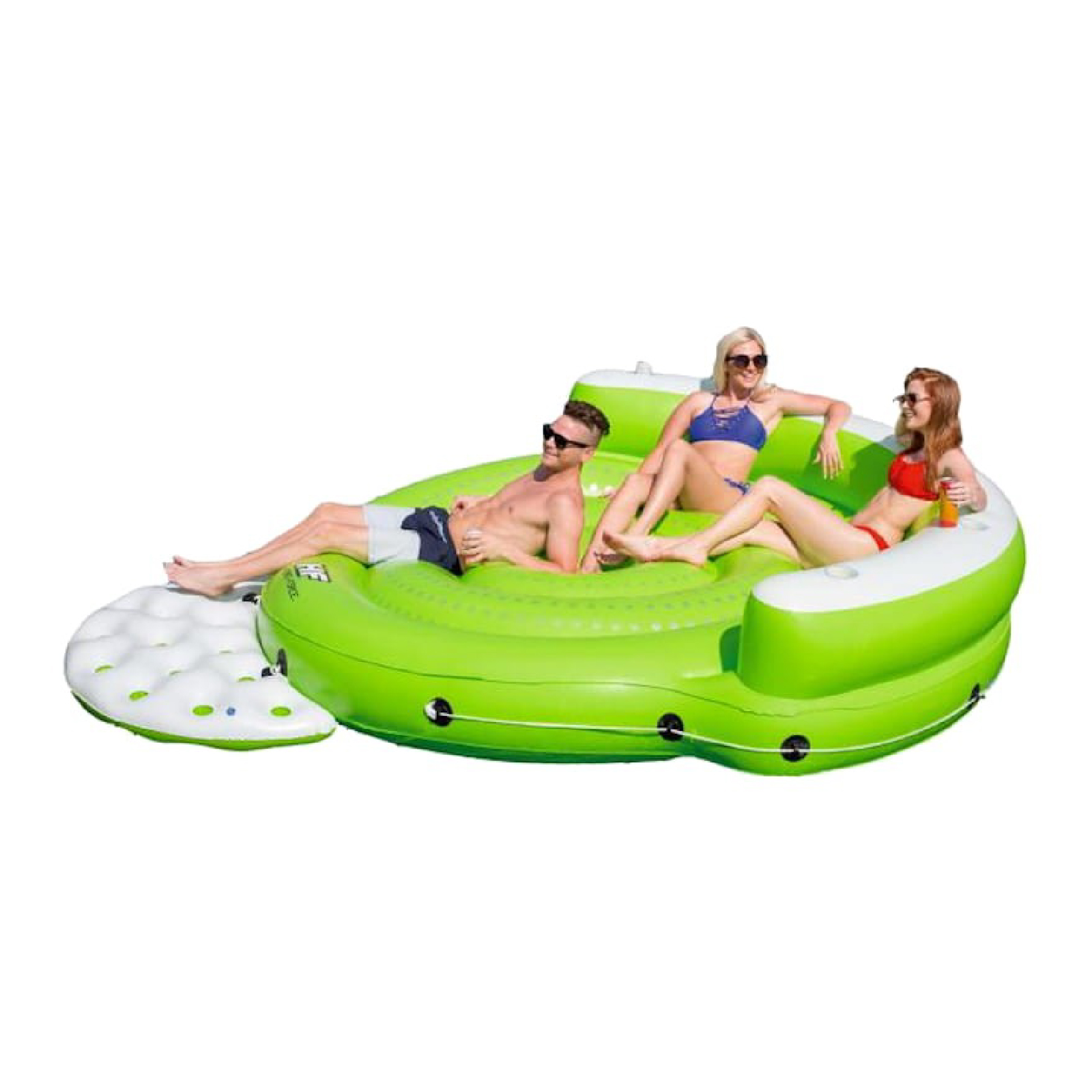 Bestway Colchoneta Hinchable en Forma de Isla Tamaño XL Bestway Kick Back 275x255x65 cm con 5 Plazas, Respaldo y 5 Posavasos