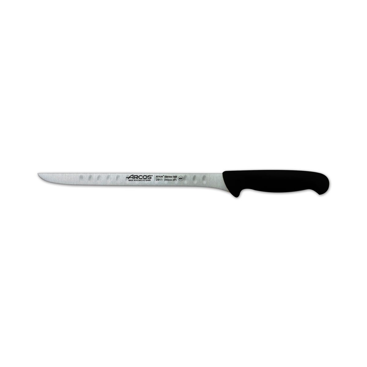 Cuchillo Jamonero Arcos 2900 - Prof 291125 de Acero Inoxidable Nitrum y Mango Ergonómico de Polipropileno Negro con Hoja de 28 Cm y Funda Display
