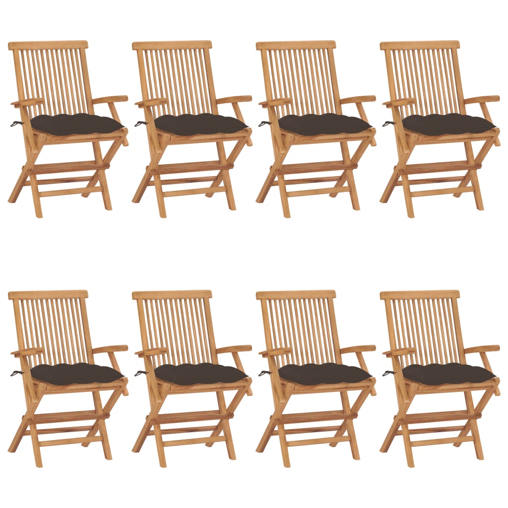 vidaXL Sillas de jardín 8 uds madera teca con cojines gris taupe
