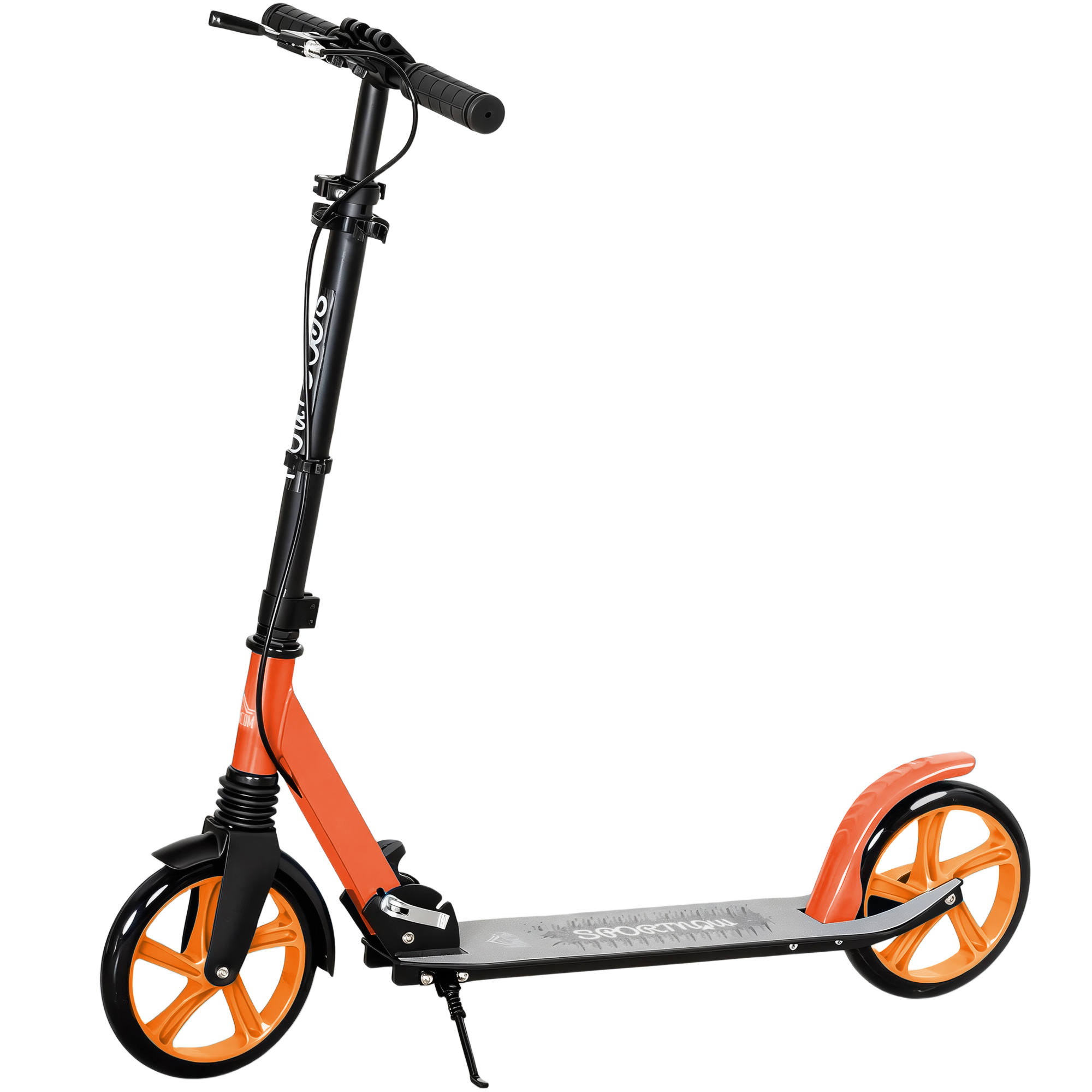 HOMCOM Patinete Plegable para Adultos y Niños de +14 Años Scooter Ligero con Manillar Ajustable Grandes Ruedas Ø200 mm Amortiguador y Freno Aluminio Carga 100 kg 91,5x36,5x91-104 cm