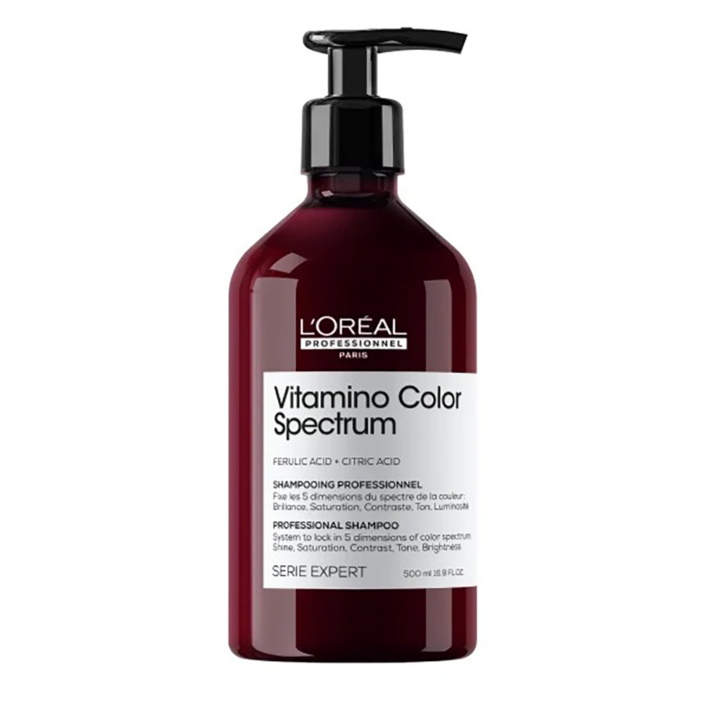L’Oréal Professionnel Champú 500 ml Vitamino color Spectrum ayuda a fijar el color y potenciar el brillo del cabello.