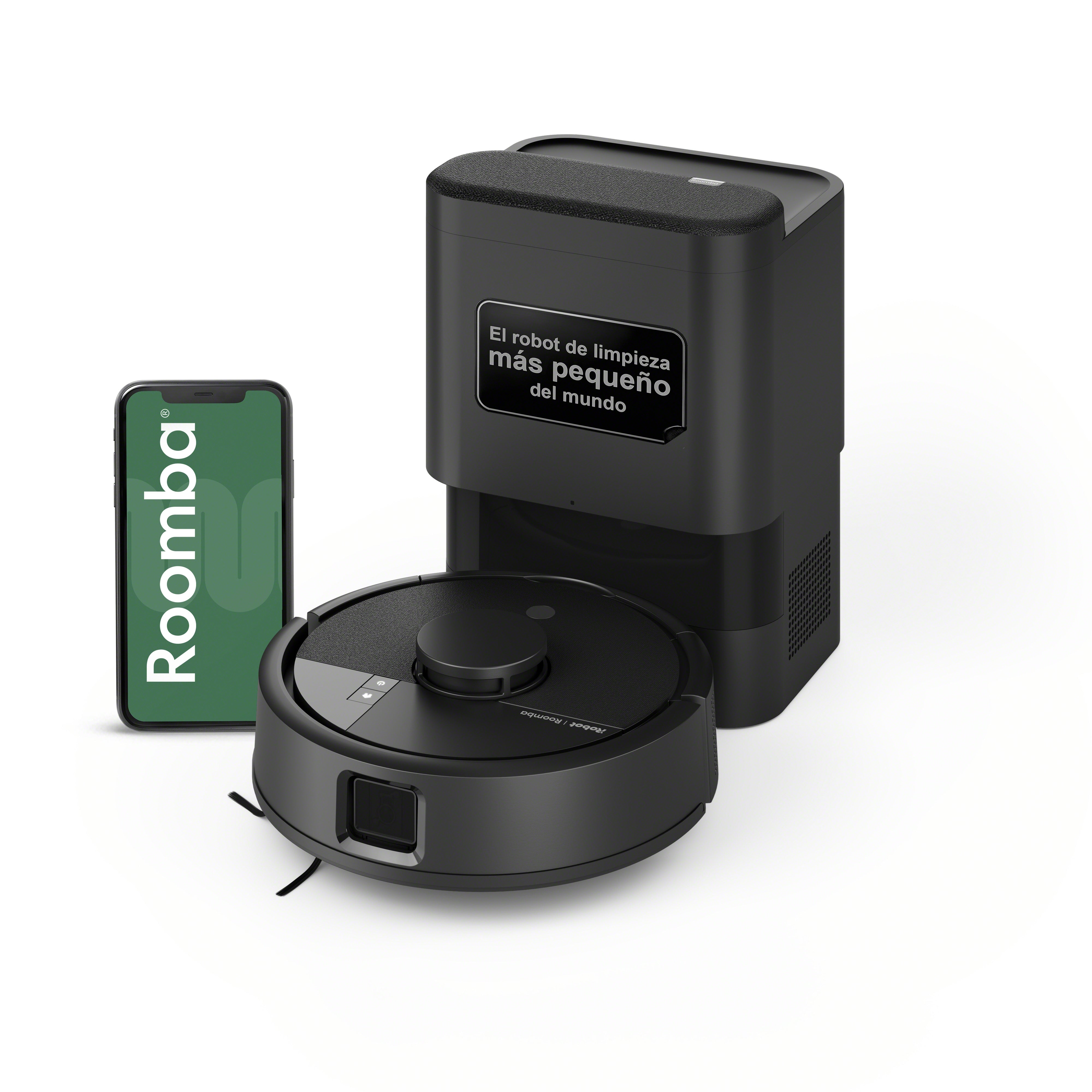 Roomba Mini Robot Aspirador con mopa con Base AutoEmpty (hasta 90 días), Navegación LiDAR, Aspiración 7000Pa, Diseño Compacto para Espacios Reducidos, App, Mopas perfumadas, Negro