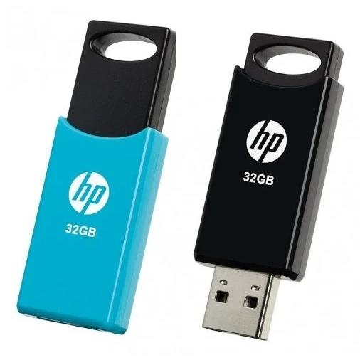 HP - Memoria USB HPFD212-32-TWIN de 32 GB con interfaz USB 2.0, pack de dos unidades para copia de seguridad y organización diaria, diseño compacto y resistente color negro/azul