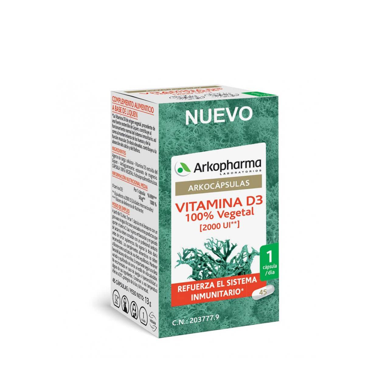 Arkopharma arkocapsulas vitamina d3 100% vegetal 45 cápsulas