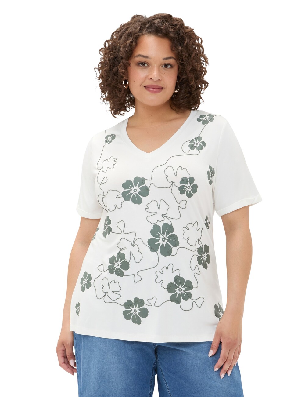 Fiorella Rubino - Camiseta de viscosa con estampado floral y bordado