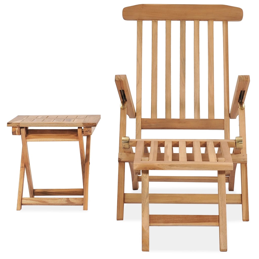 Vidaxl Tumbona de Madera Maciza de Teca con Reposapiés y Mesita - Ideal para Jardín, Playa y Piscina