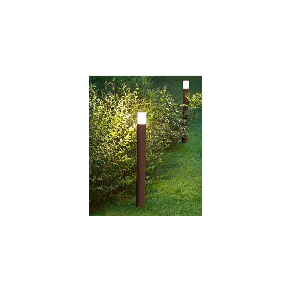 Bolardo de jardín Cigar con 1 bombilla E27 máx. 20 W IP54, aluminio pintado, bolardo para exteriores, acero Corten, 90 cm de altura - Perenz