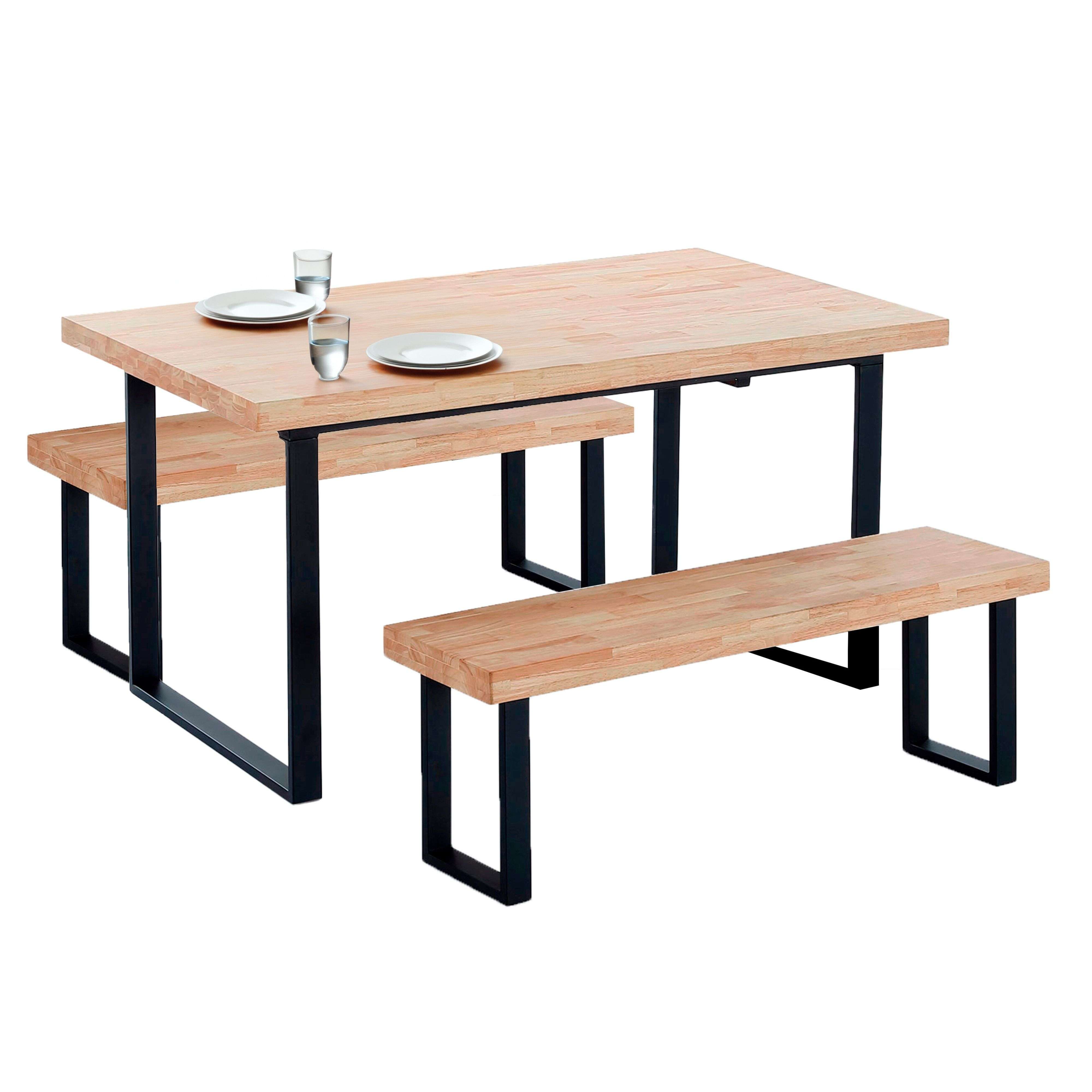 Miroytengo Conjunto de Mesa y 2 Bancos Estilo Industrial en Color Roble Nordish y Negro