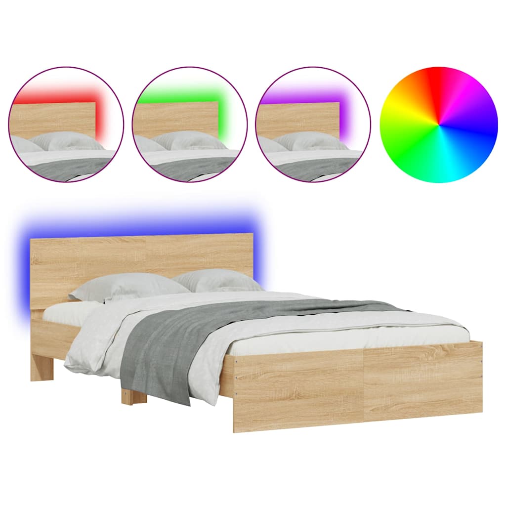 vidaXL Estructura de cama cabecero y luces LED roble Sonoma 140x190 cm
