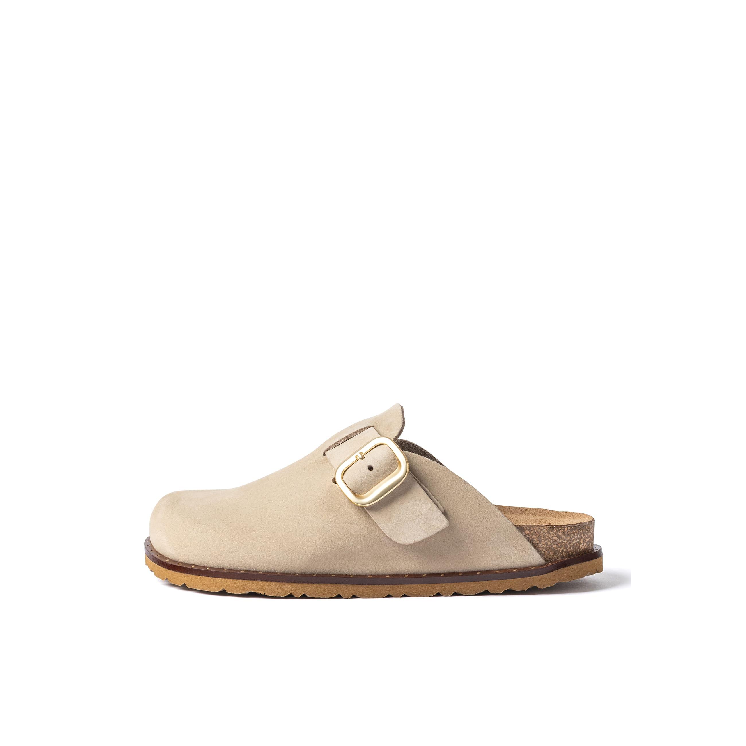 YOKONO Zueco plano BOLUS-599 BEIGE | Zapatos mujer Primavera-Verano | Piel vacuna  Nobuck | 3 CM