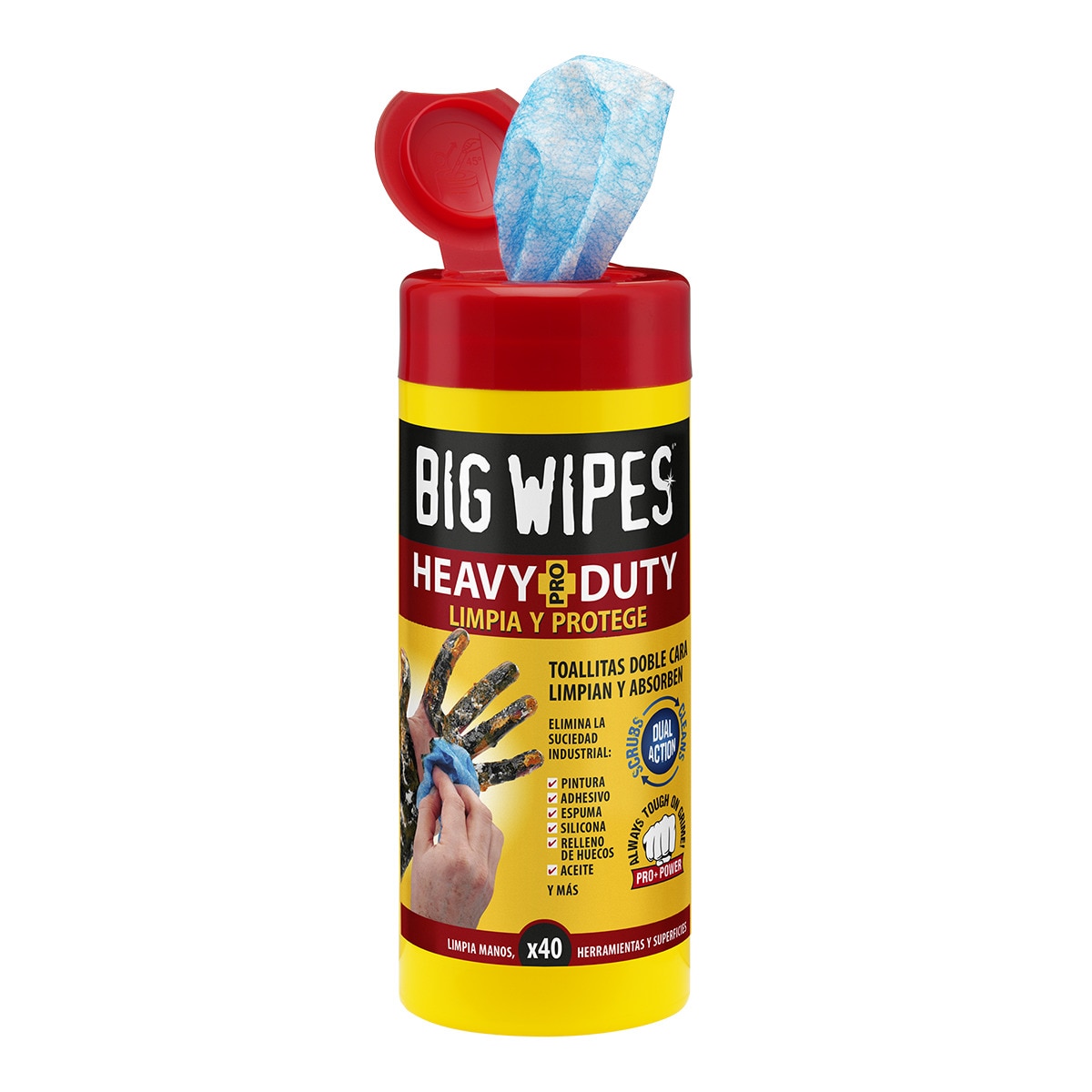 TUBO Toallitas HEAVY DUTY. Toallitas limpiadoras para pinturas, siliconas, pegamento, grasa y otras suciedades. Big Wipes.