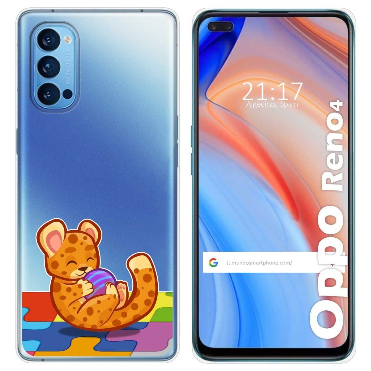 Tumundosmartphone Funda Gel Transparente para Oppo Reno 4 5G diseño Leopardo Dibujos