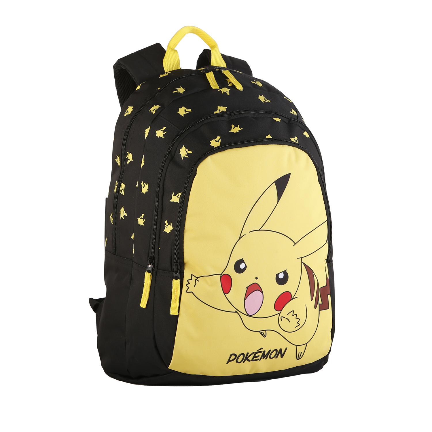 DAM. Pokemon Pikachu mochila primaria doble compartimento, de gran capacidad y adaptable a carro. 31x20x43 cm.