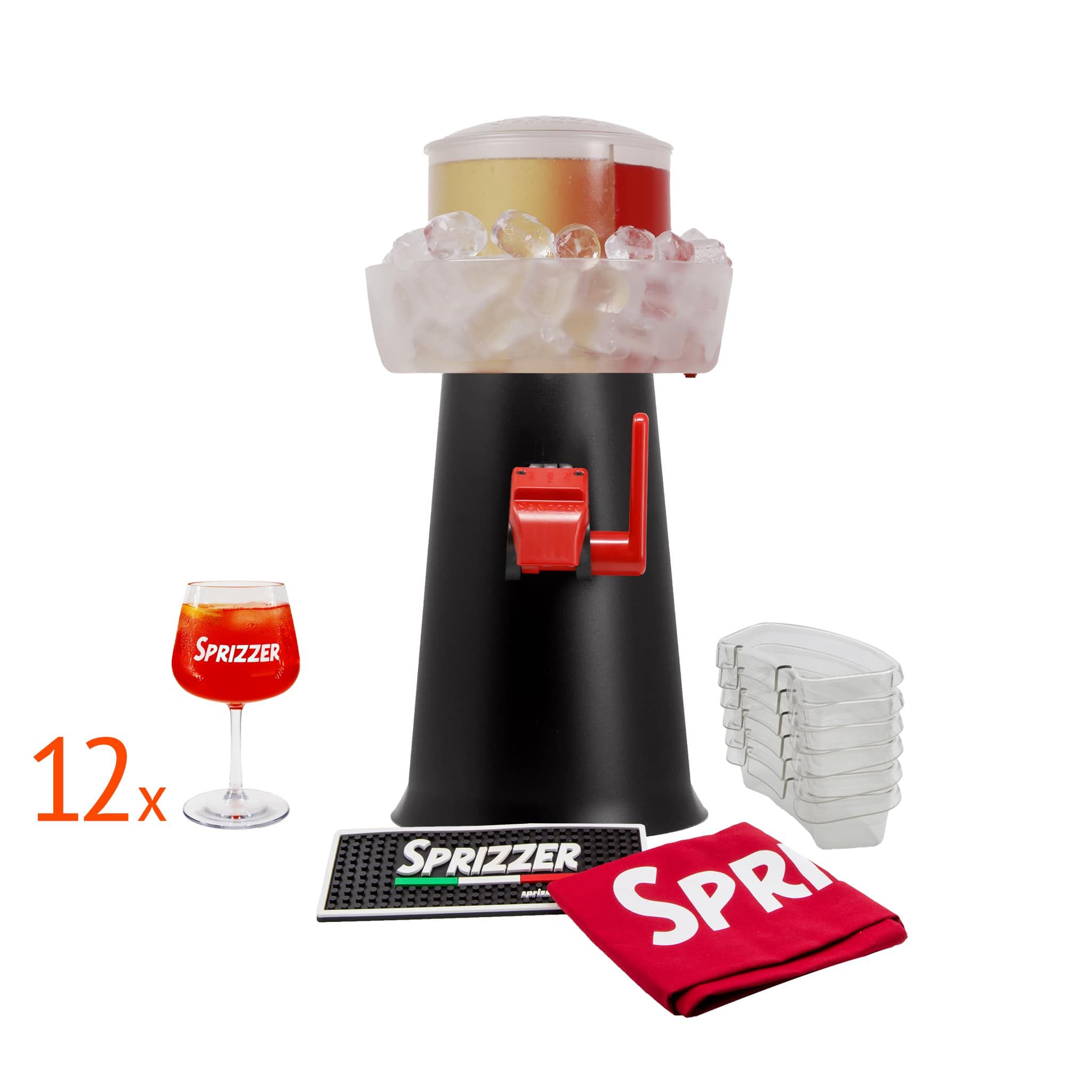 SPRIZZER Juego completo Sprizzer Negro con 12 vasos bolsa roja resistente 6 bandejas Aperibox resistentes y alfombrilla antideslizante El juego completo Sprizzer