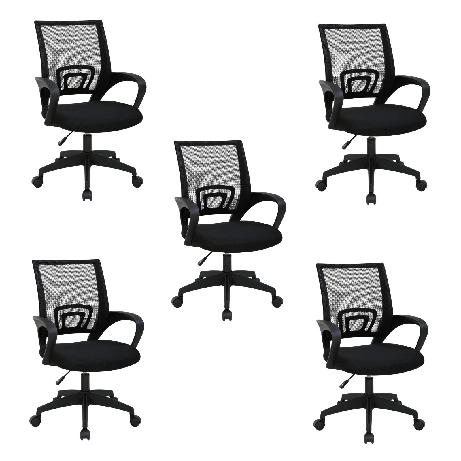DASCK Pack 5 Sillas Oficina Ergonómicas Negra - Malla Transpirable Base Giratoria 360°