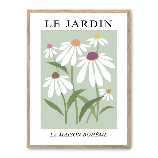 Cuadro le jardin x 30x40cm, Póster impreso en papel de primera calidad de 180gr, montado sobre marco de madera MDF acabado roble., Arte - Pinturas