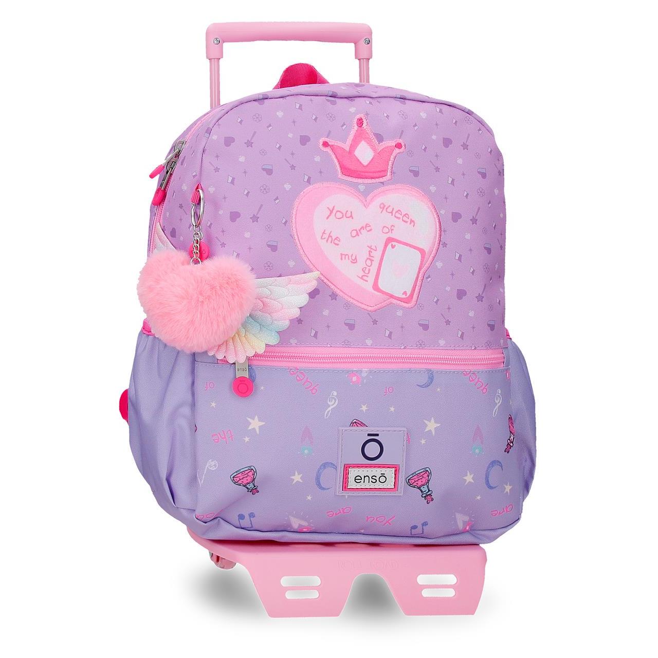 Mochila escolar con carro Enso Queen of hearts lila