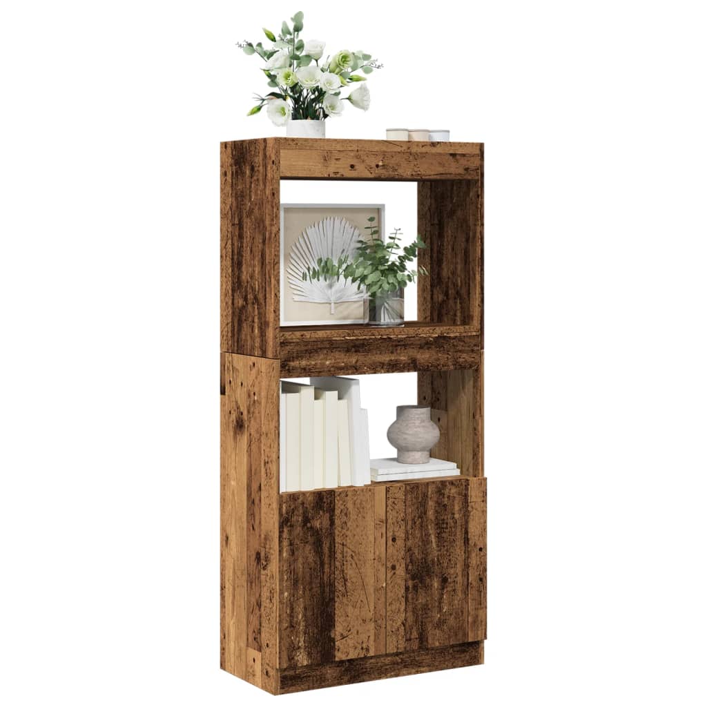 vidaXL Aparador de madera de ingeniería 63x33x140 cm en color Negro/Gris sonoma/Madera antigua y más