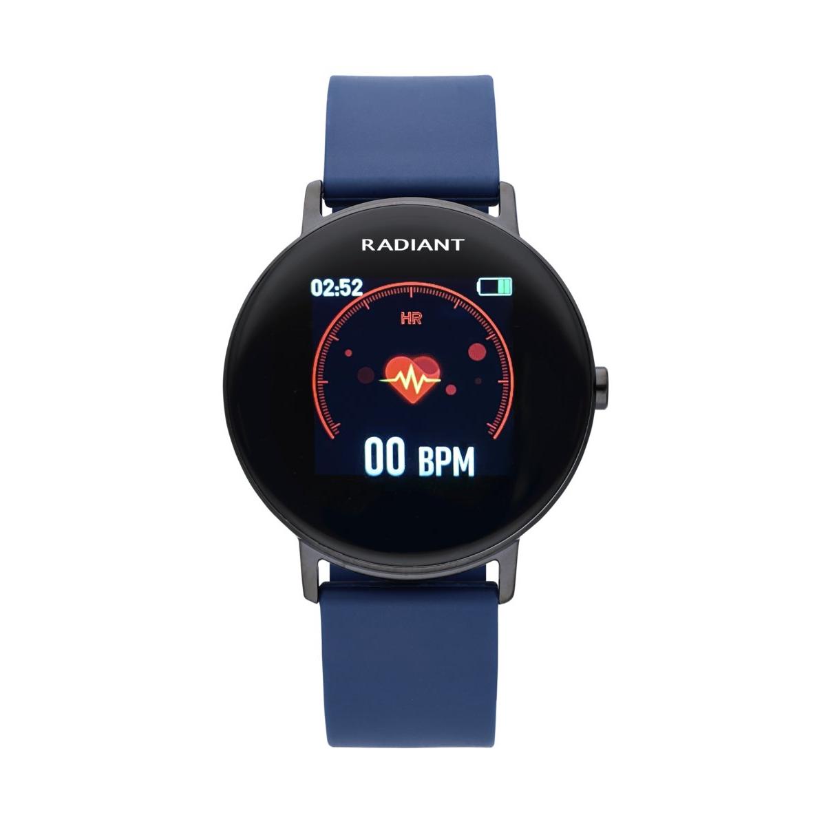 Smarts By Radiant Reloj Inteligente Wall Street 42mm Ipblack Sili Blue 42,00 Mm Pulsera De Acero, Silicona Azul Con Cierre De Hebilla Normal Control De Ritmo Cardiaco, Sueño Y Modos Deportivos Compatible Con Android, Ios