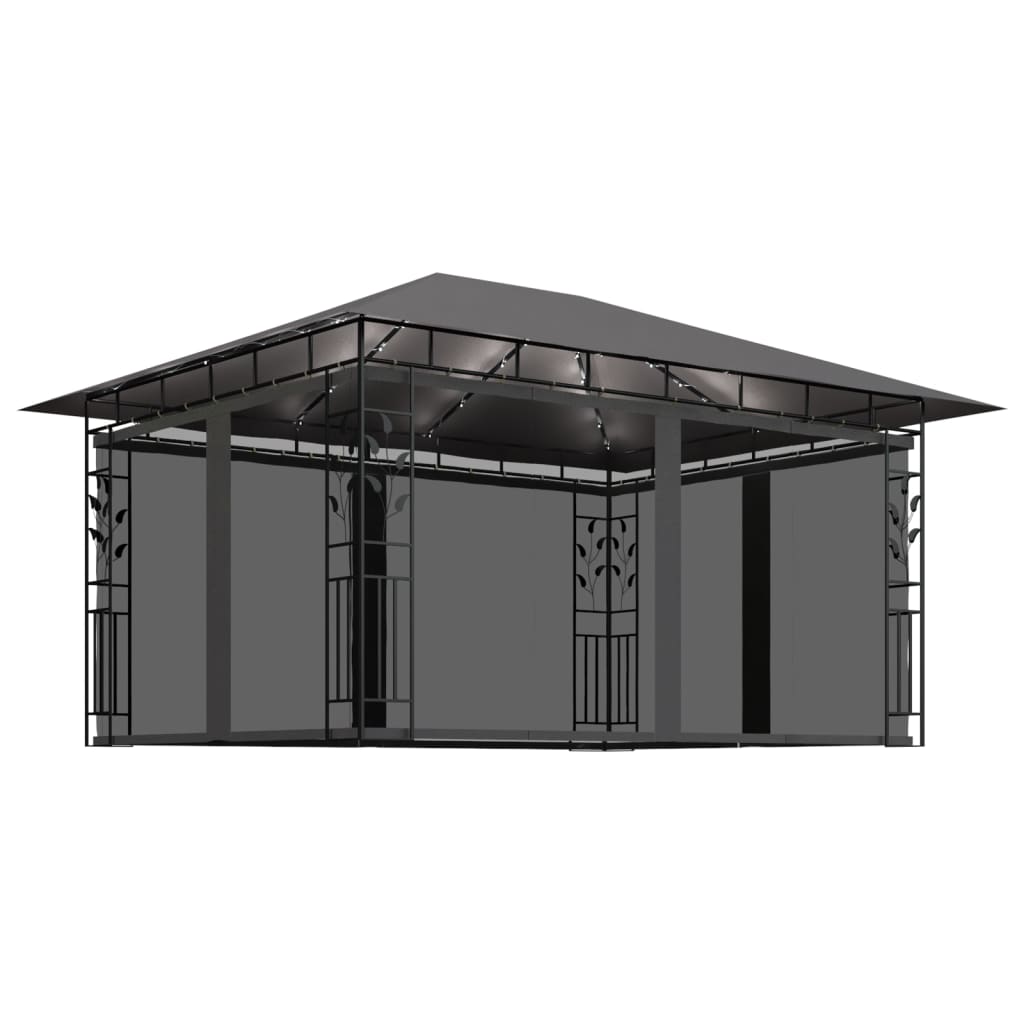 vidaXL Cenador con Mosquitera Tira Luces 4x3x2,73m 180 g/m² Parasol Color Taupé,  Antracita,  Crema y mas