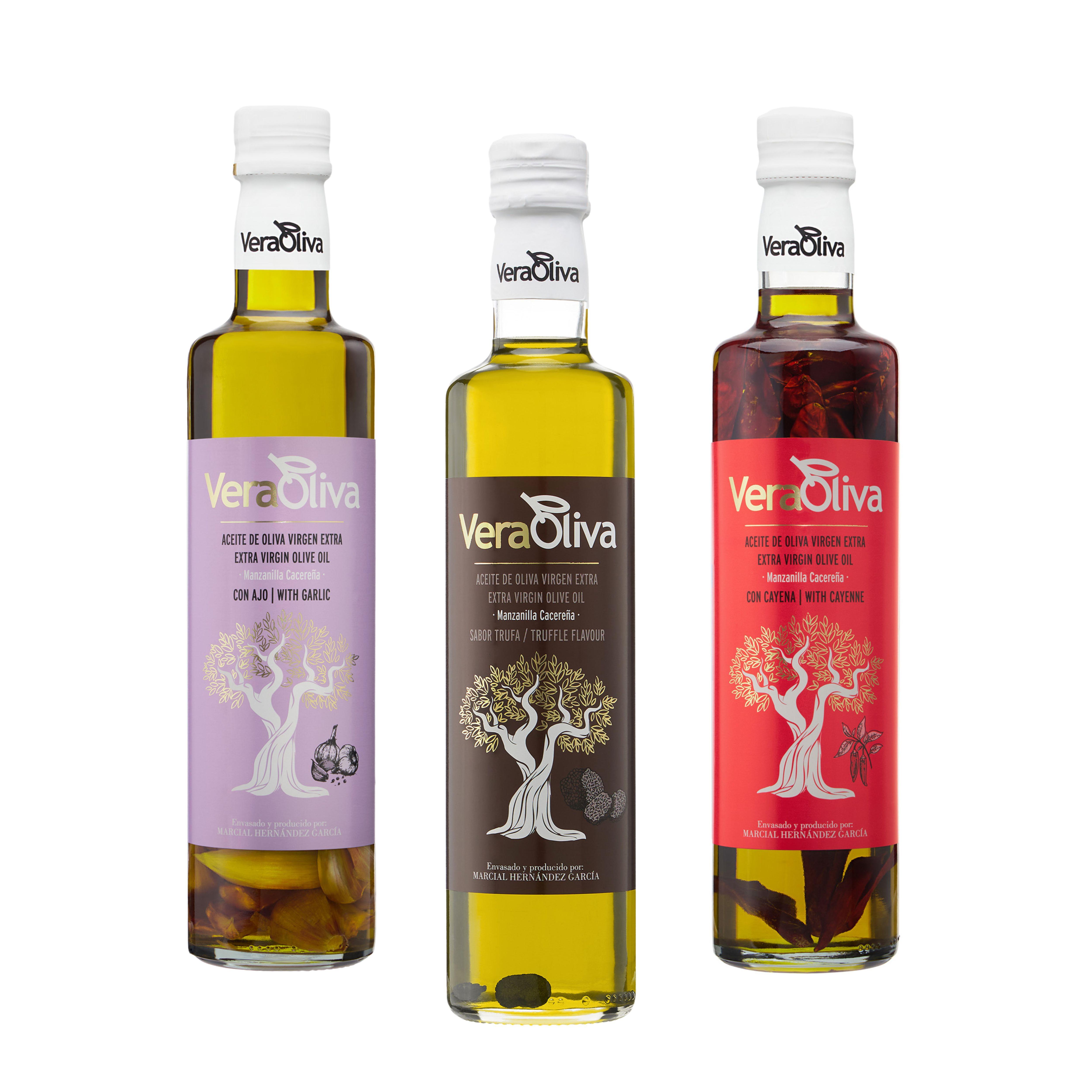 Pack Degustación Aceite de Oliva Virgen Extra VeraOliva - Ajo, Cayena y Trufa (3x500 ml)