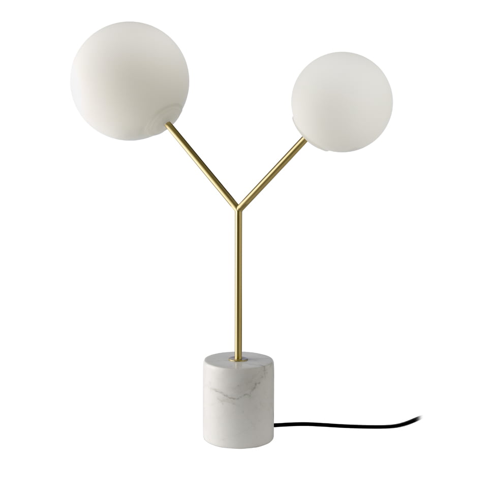 ANGEL CERDÁ 8050C Lámpara de sobremesa mármol blanco, acero dorado y cristal blanco , Blanco  Dorado , Acero Dorado , 53 x 20 x 63 cm.