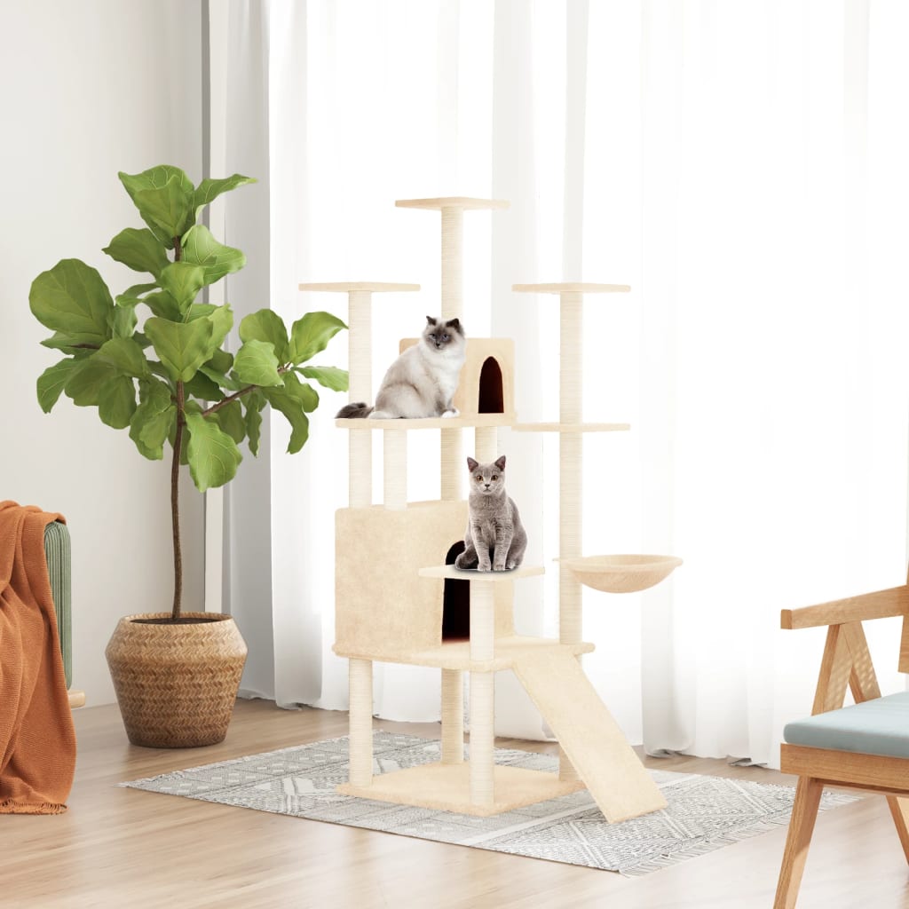 vidaXL Rascador para gatos con postes de sisal 154 cm torre para gatos Color Crema, Gris claro, Gris oscuro y mas