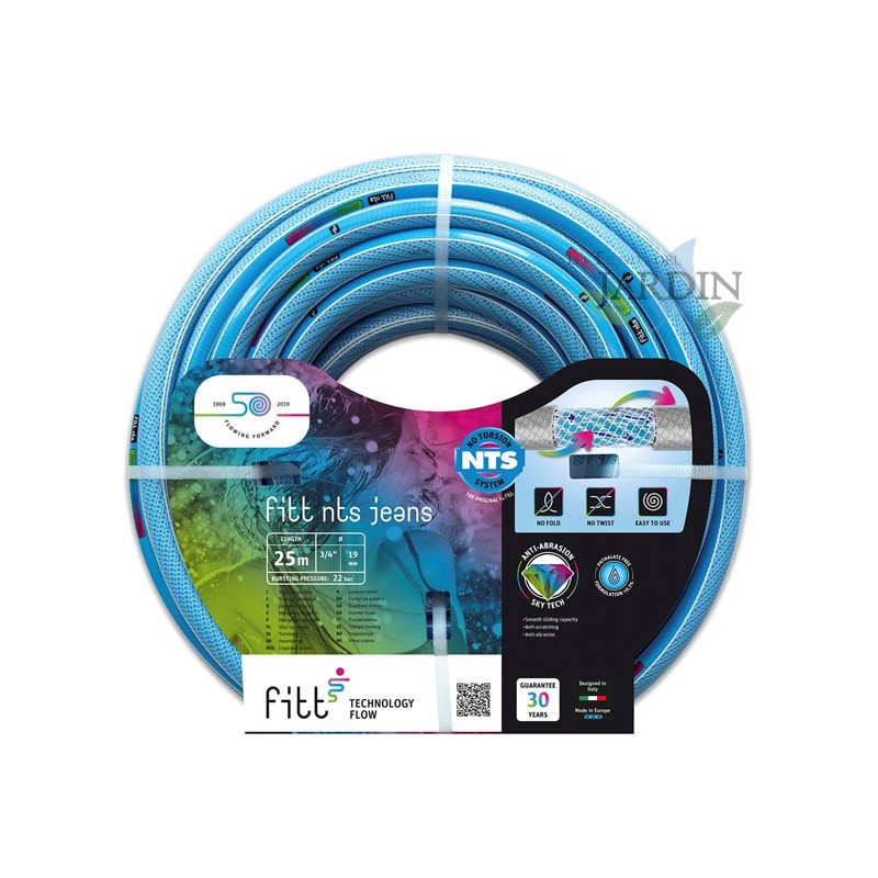 Suinga Manguera de Jardin NTS Jeans 19 mm 3/4'' 25 Metros con Nueva Lanza | Antitorsión con 6 Capas | Resistente y Versatil para Riego