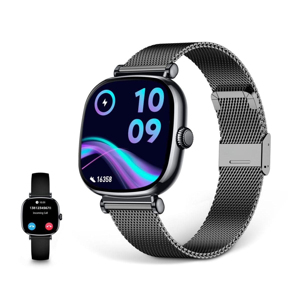 KSIX Iria Negro / Smartwatch 1.7"/ 2 correas (metal + silicona)