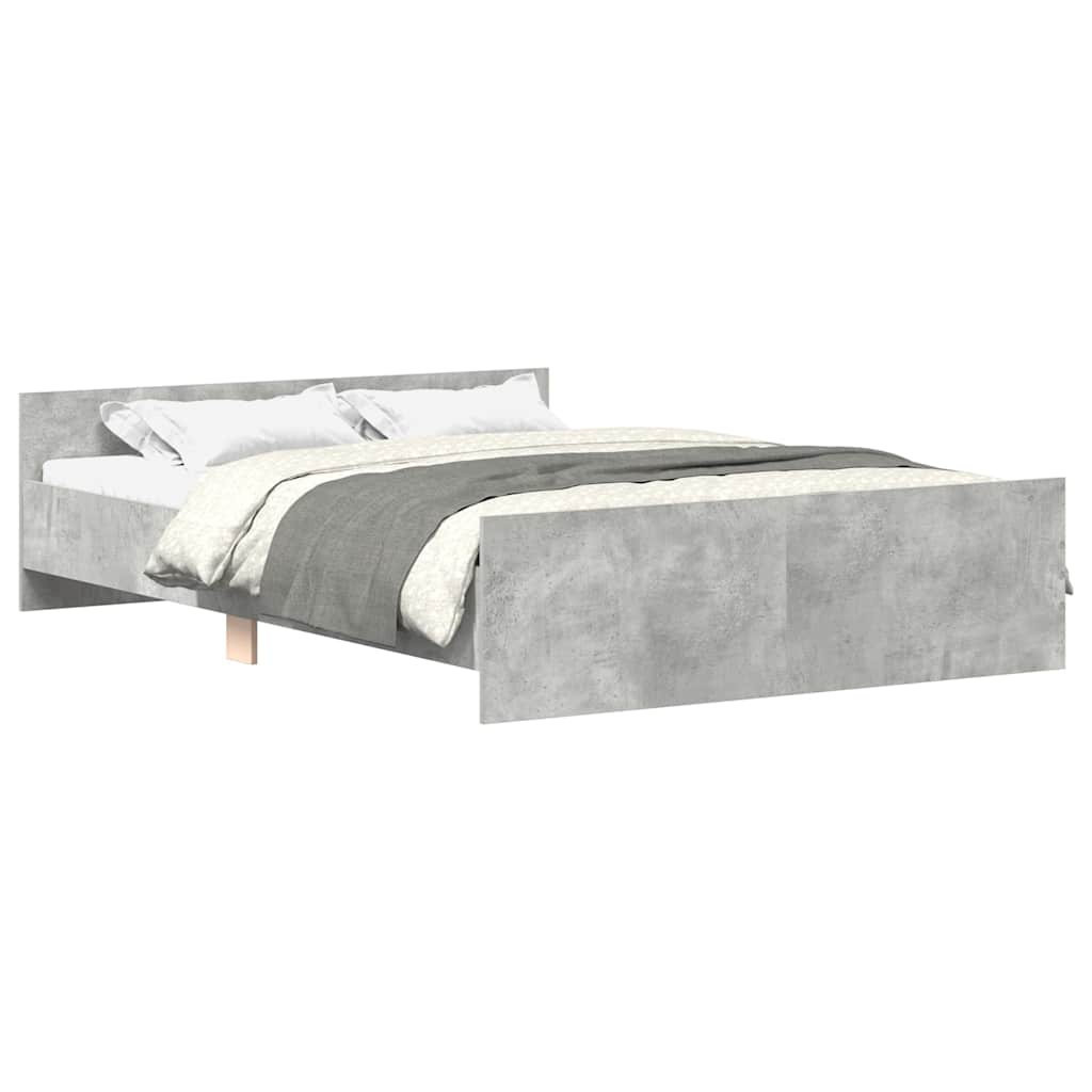 vidaXL Estructura de cama con cabecero piecero gris hormigón 135x190cm