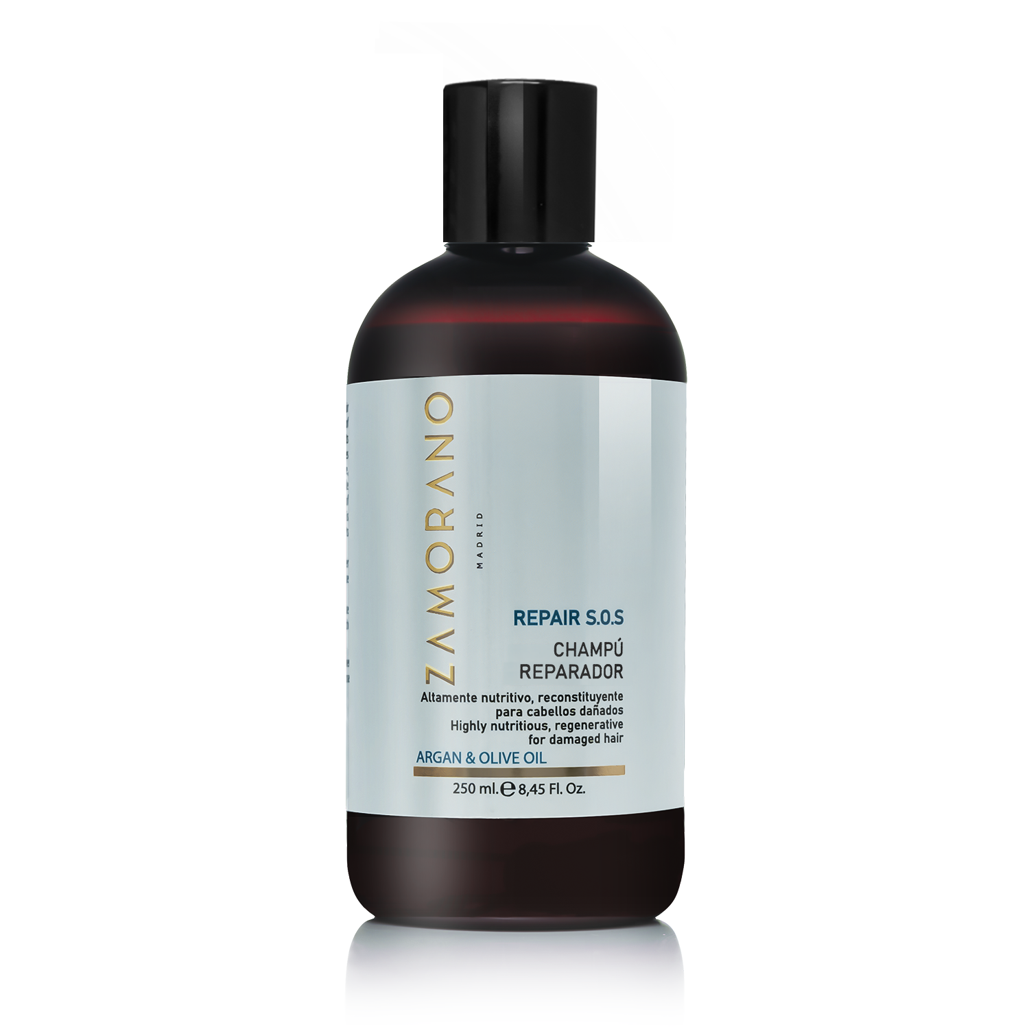 Champú reparador altamente nutritivo REPAIR S.O.S aceites argán y oliva 250ml.