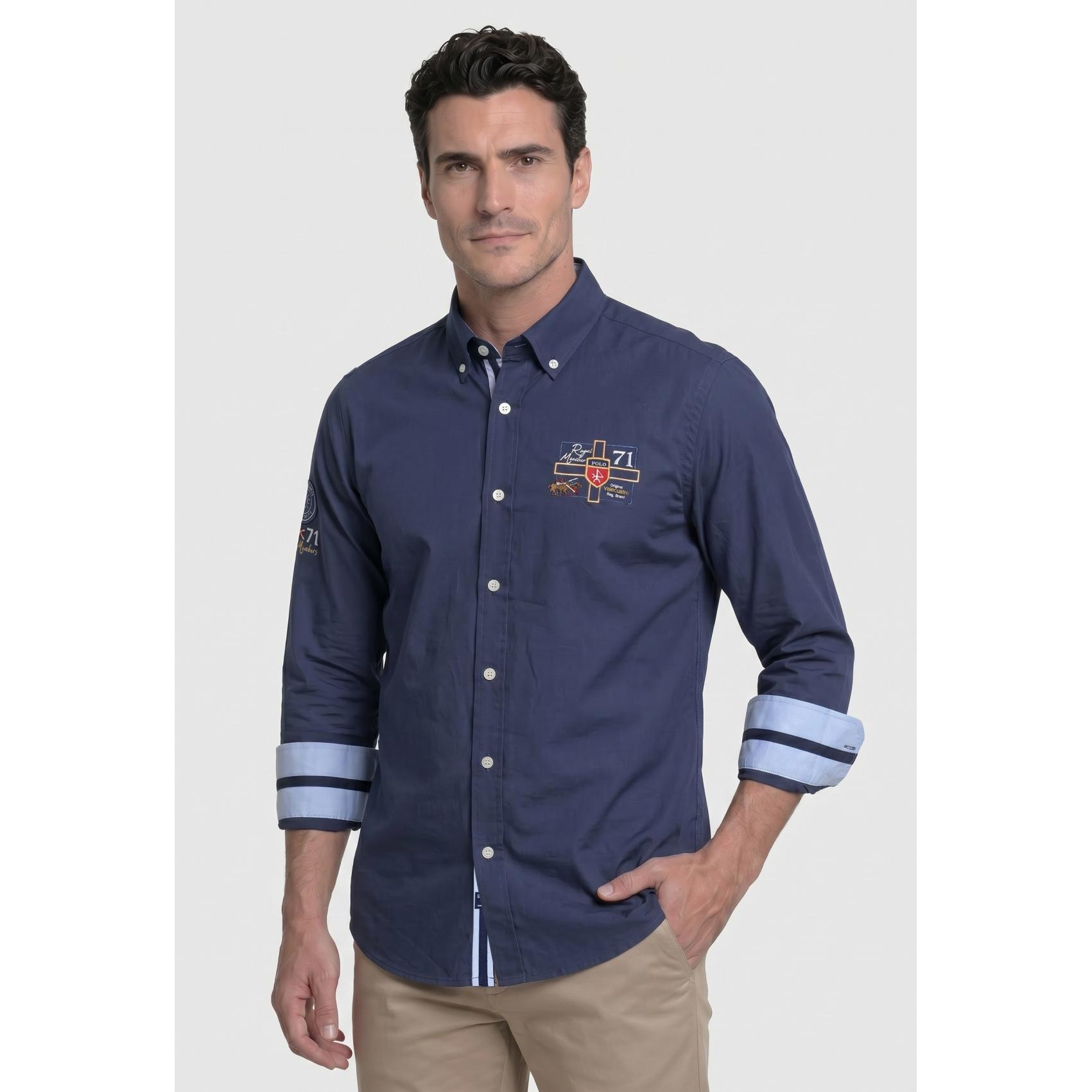 Camisa Valecuatro bordada modelo Player azul marino