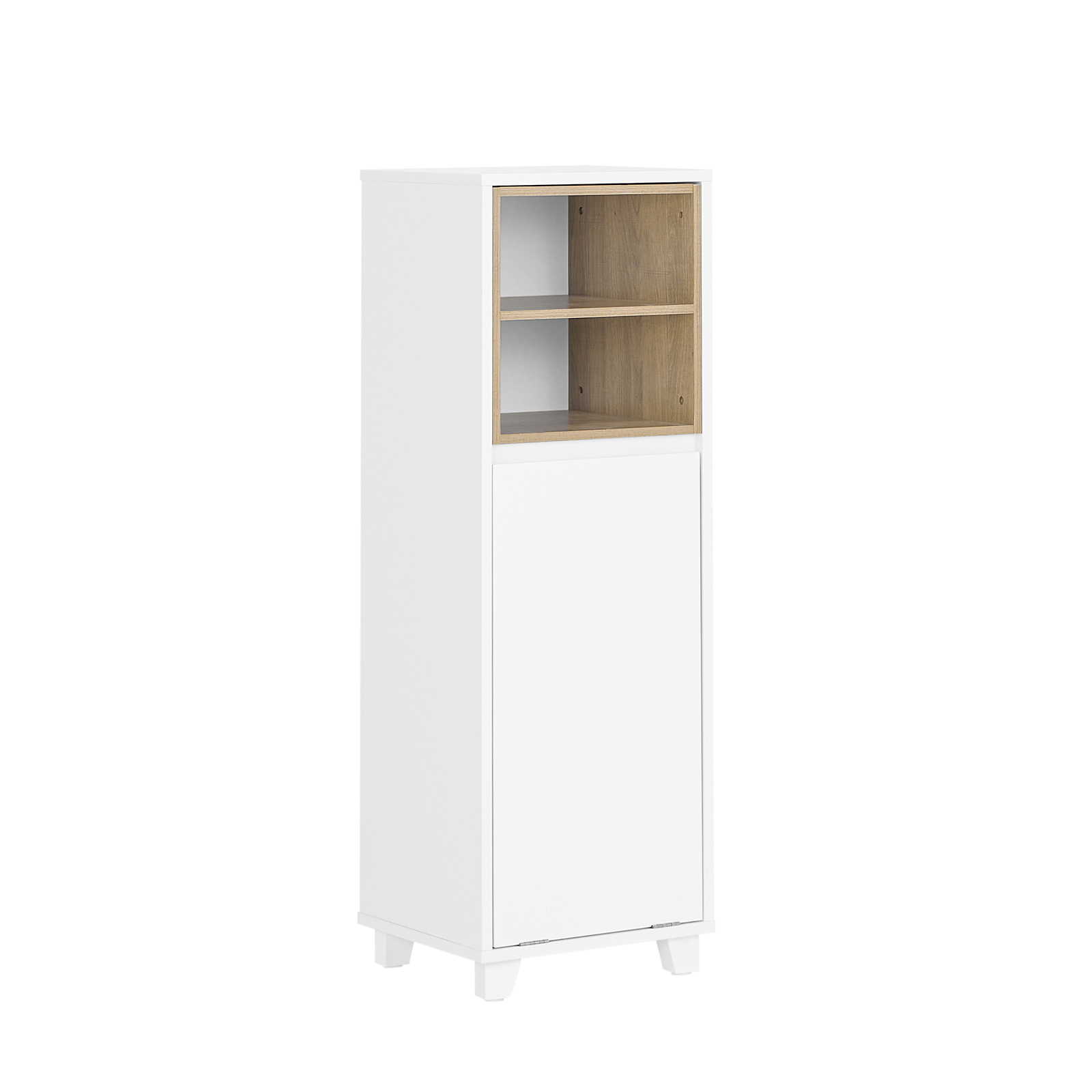 SoBuy Armario de Suelo para Baño con 2 Estantes Abiertos Mueble Columna de Baño con 1 Cesto para Ropa Sucia 35 x 30 x 105 cm Blanco BZR146-W ES