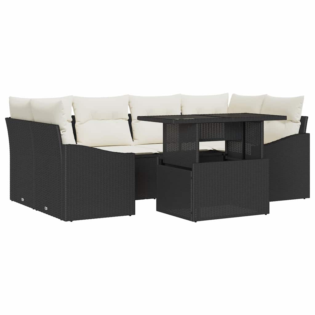 vidaXL Conjunto de sofá de jardín 7 pcs Negro y crema ratán sintético