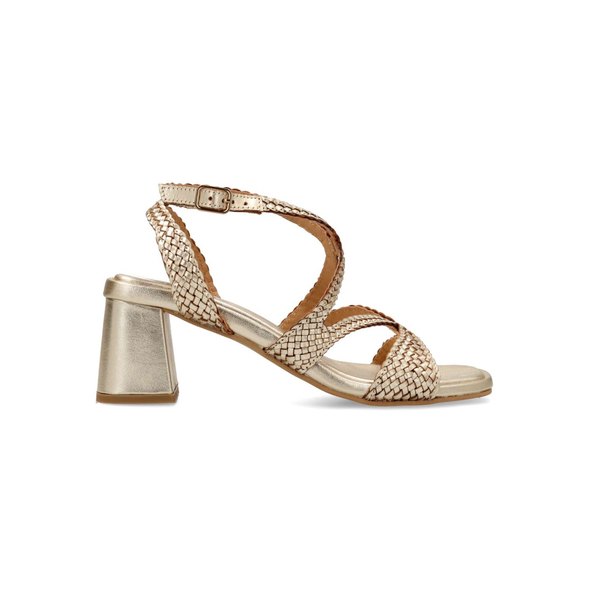Gioseppo - Sandalias de fiesta Mohoro para mujer con tiras de piel trenzada, suela de goma y cierre de hebilla al tobillo, tacón 6,5 cm y plantilla acolchada en piel con látex