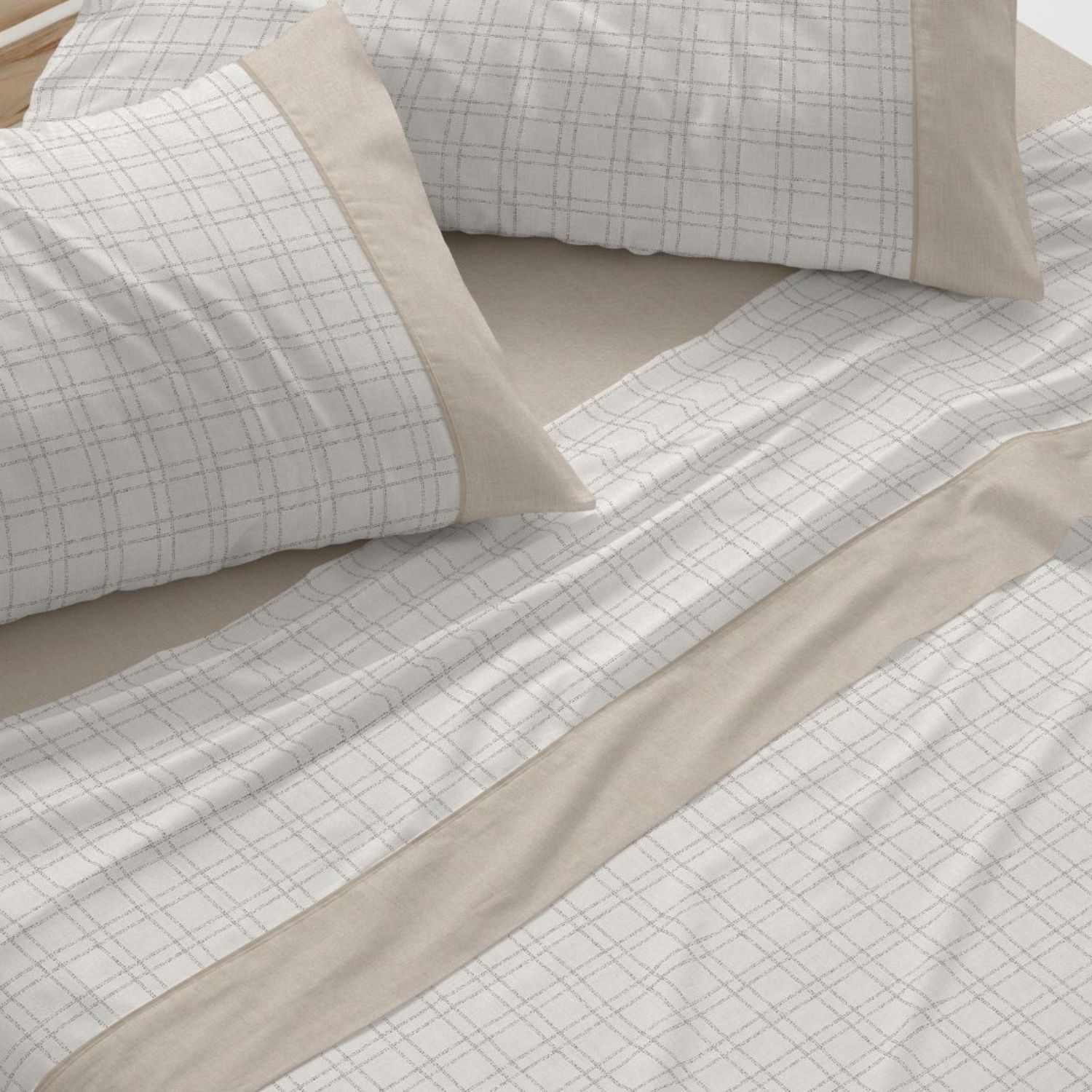 Juego Sábanas BURRITO BLANCO 100% Algodón Extrasuave Diseño Cuadros Gris - Textura Lino, Larga Duración, Anti-Pilling - Cama 90-200cm