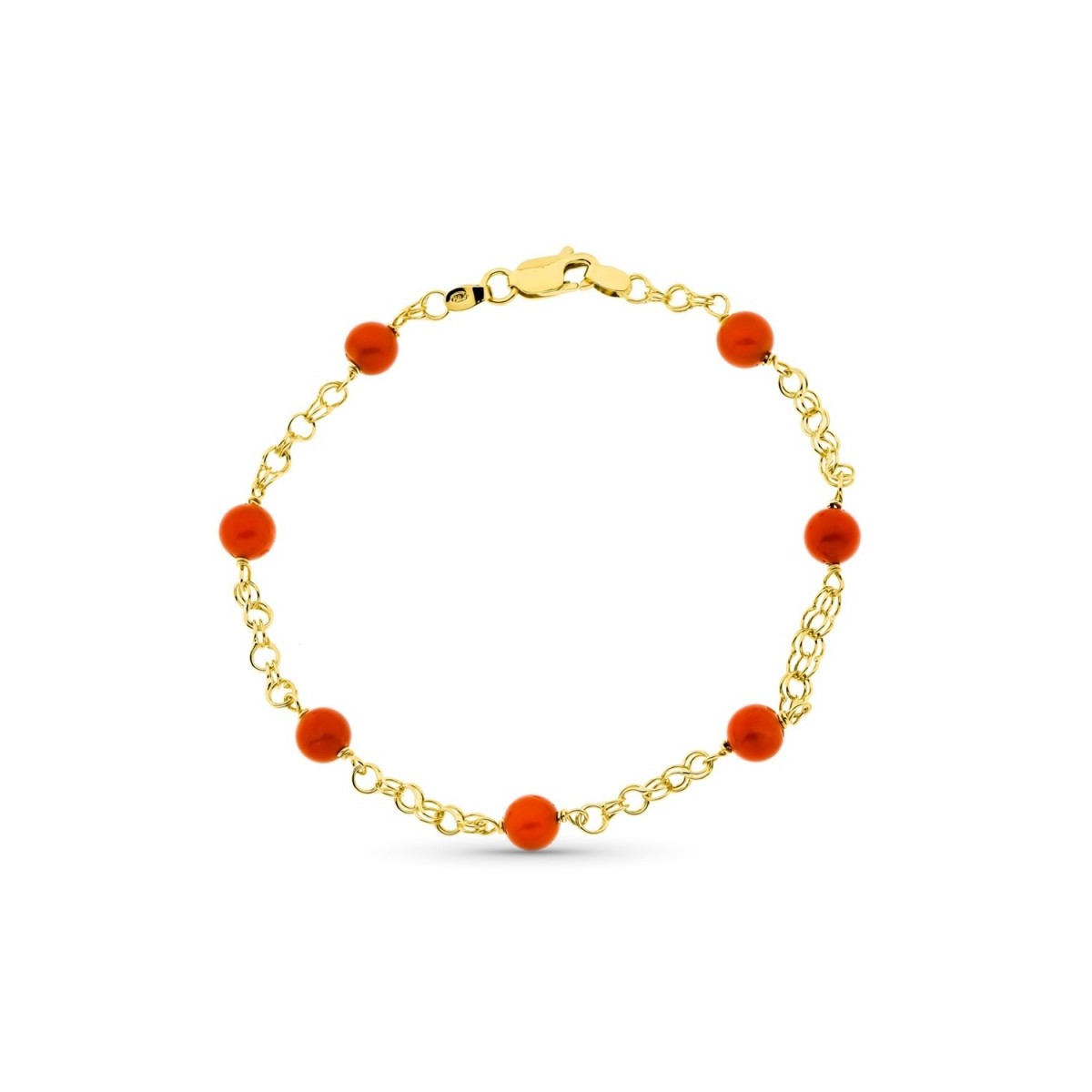 Pulsera oro 18k mujer 20 cm. jaula coral fino cerdeña 5 mm. mosquetón