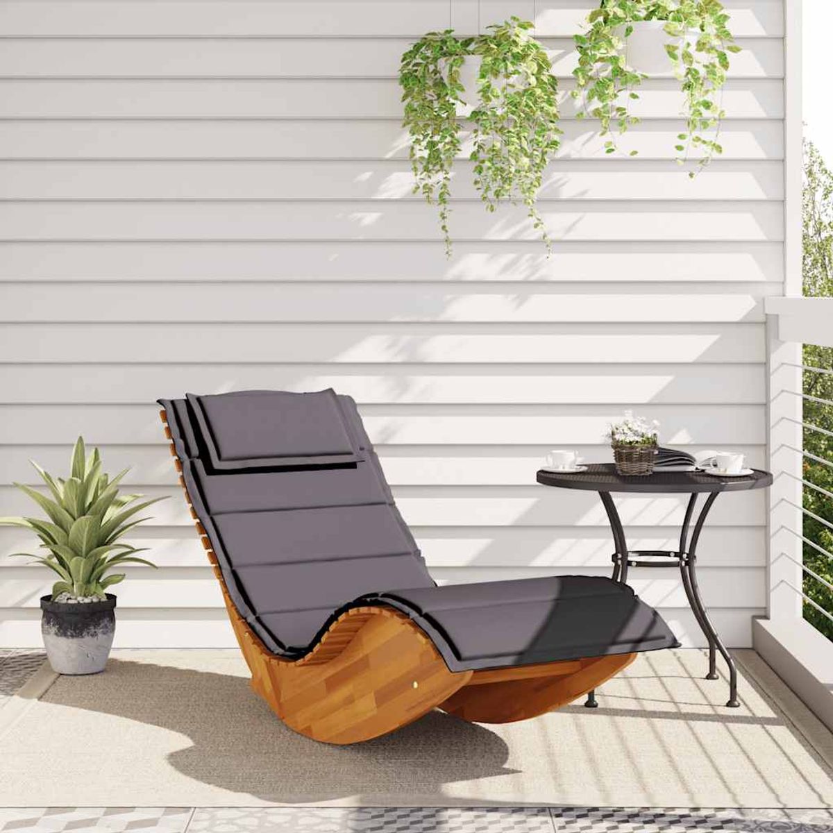 Tumbona mecedora Manzaneda madera de acacia 74x154x60 cm