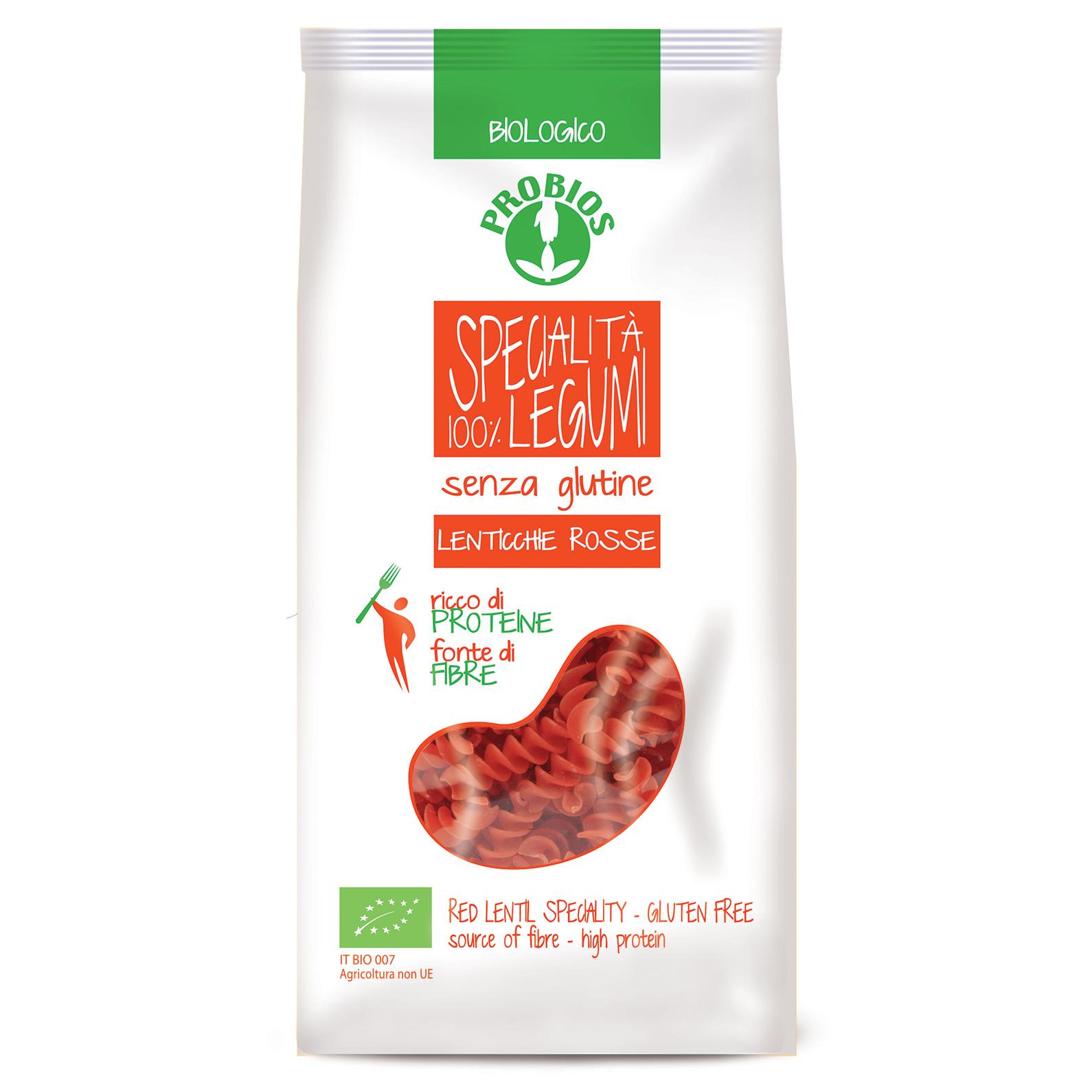 Fusilli 100% lentejas rojas Probios