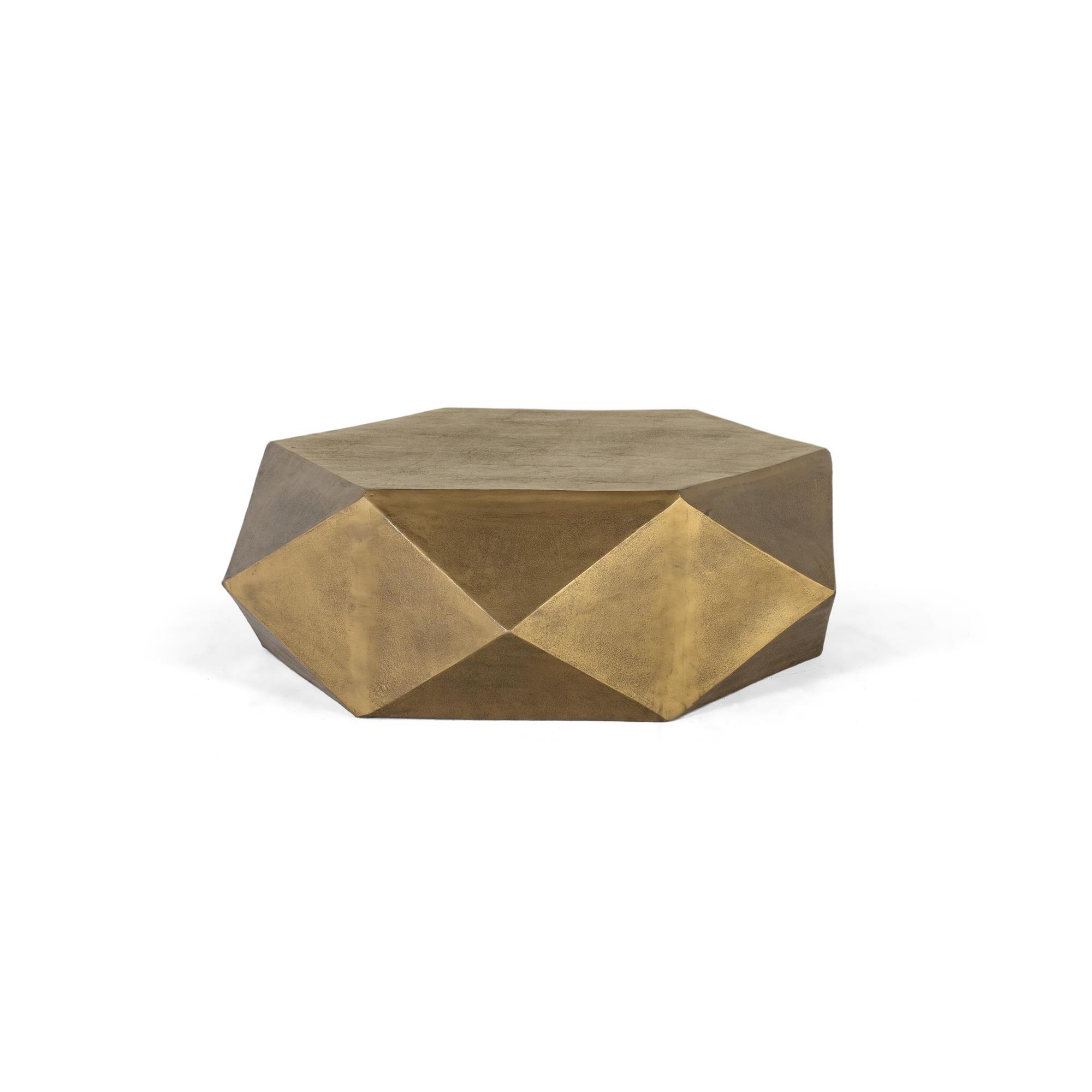 Mesa de centro hexagonal en metal dorado