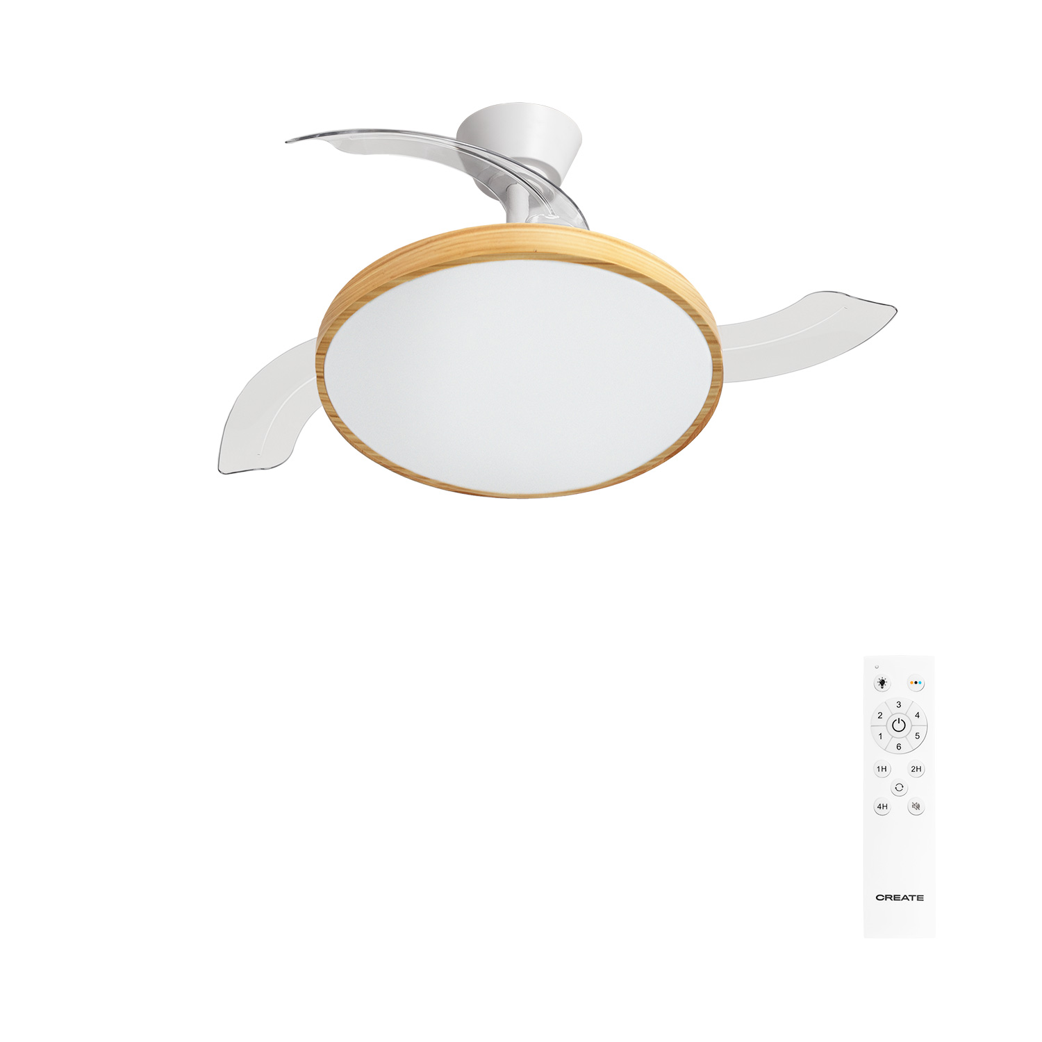 CREATE - Ventilador de techo 40W silencioso aspas retráctiles con luz LED, con Luz, tamaño Ø91cm o Ø108 cm - WIND CLEAR STUDIO