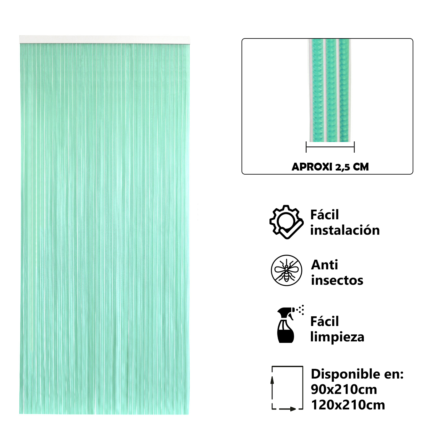Cortina Plana de PVC Anti insectos para Puerta Exterior o Interior, Material PVC – Libre de Insectos