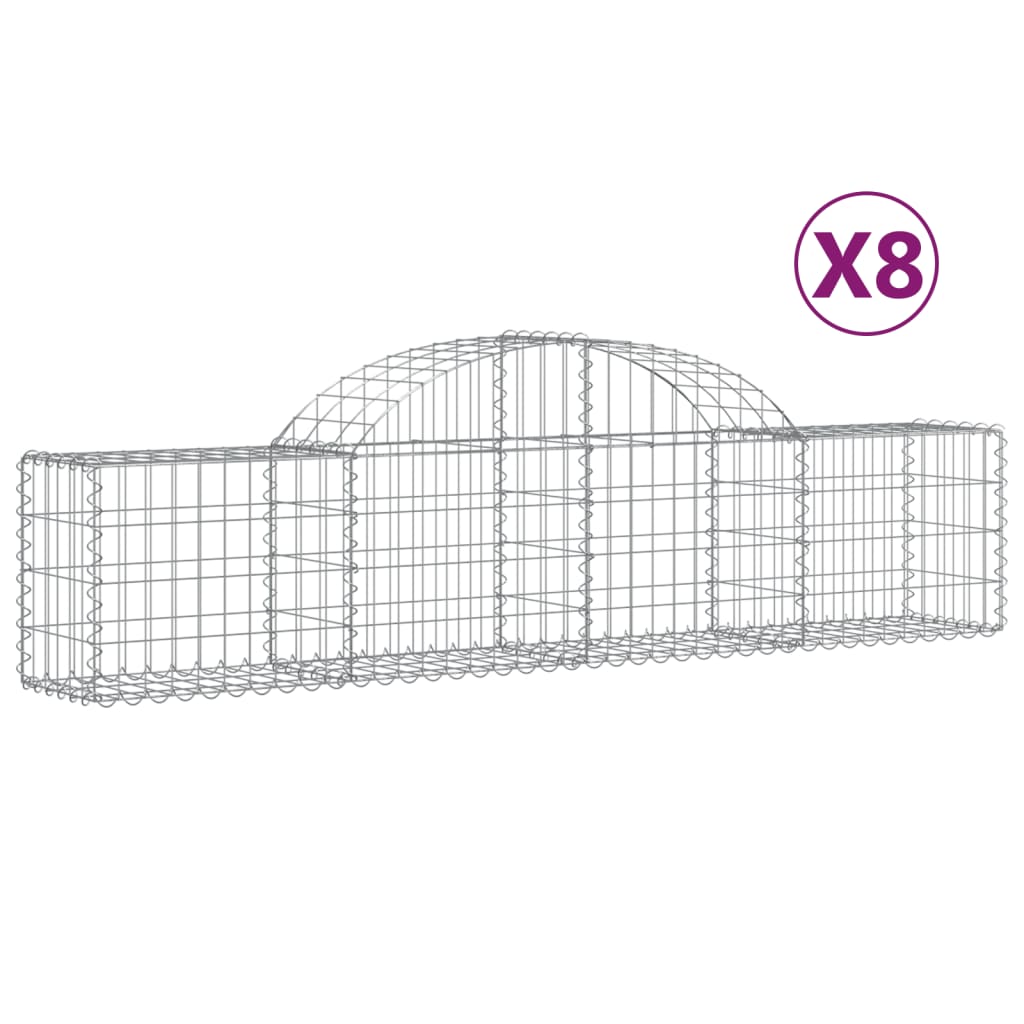 vidaXL Cestas de gaviones 8 uds forma de arco hierro Dimensiones 200 x 30 x 40/60 cm,  200 x 30 x 100/120 cm,  200 x 30 x 120/140 cm y mas