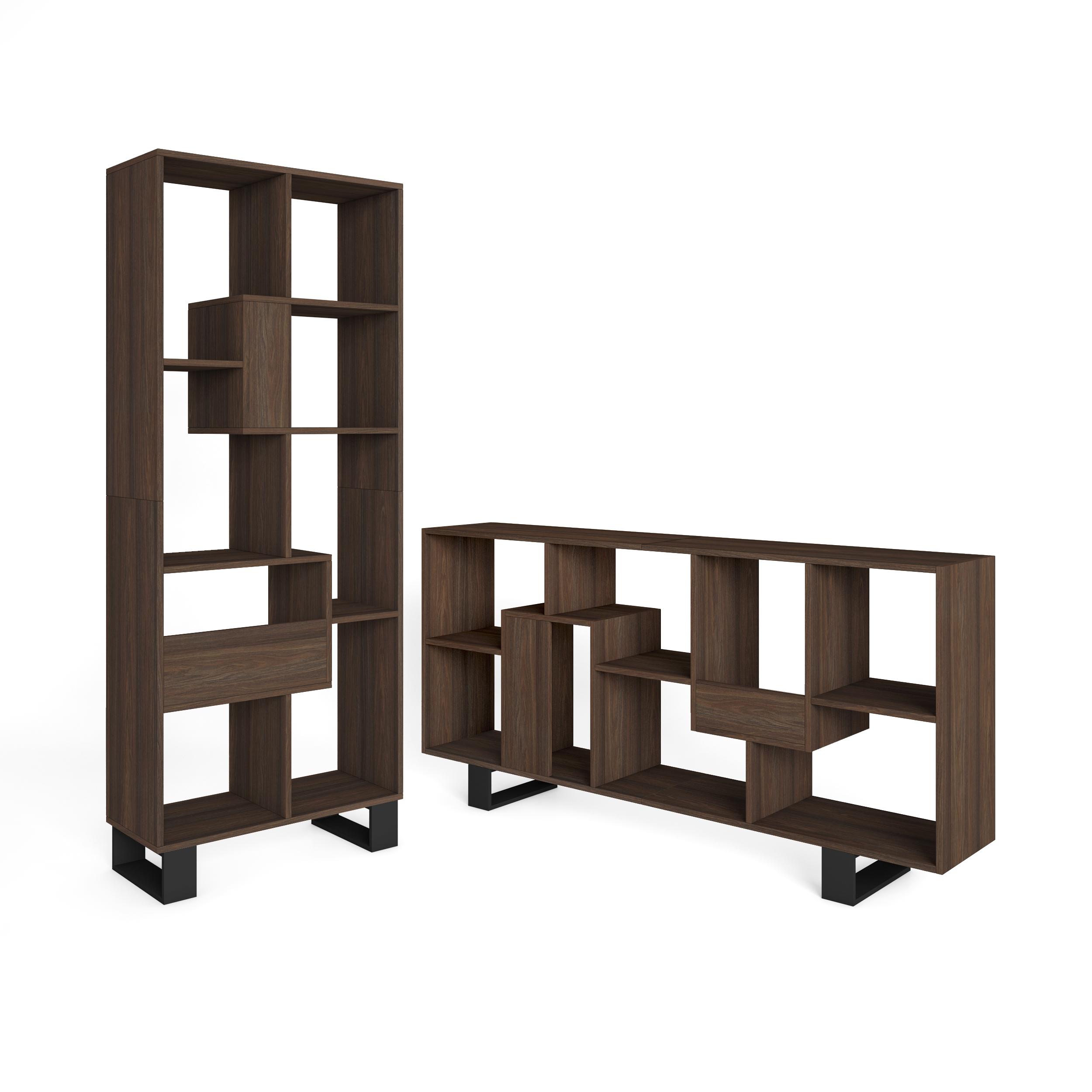 Skraut Home, Librería estantería, Estanteria libros de pared, 67x31x174cm, Diseño industrial, Estilo Moderno, Roble oscuro