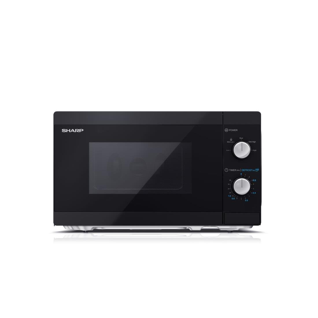 Sharp yc-ms01e-b microwave oven, 20L, 800W, compact design, easy clean interior, energy efficient, with defrost function, ideal digital microwave for quick heating in your kitchen.