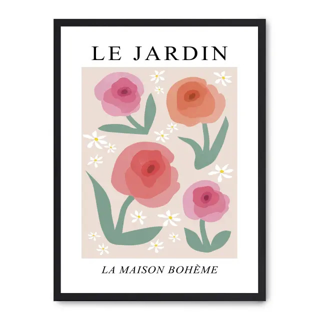 Cuadro le jardin ix 30x40cm, Póster impreso en papel de primera calidad de 180gr, montado sobre marco de madera MDF acabado en negro., Arte - Pinturas