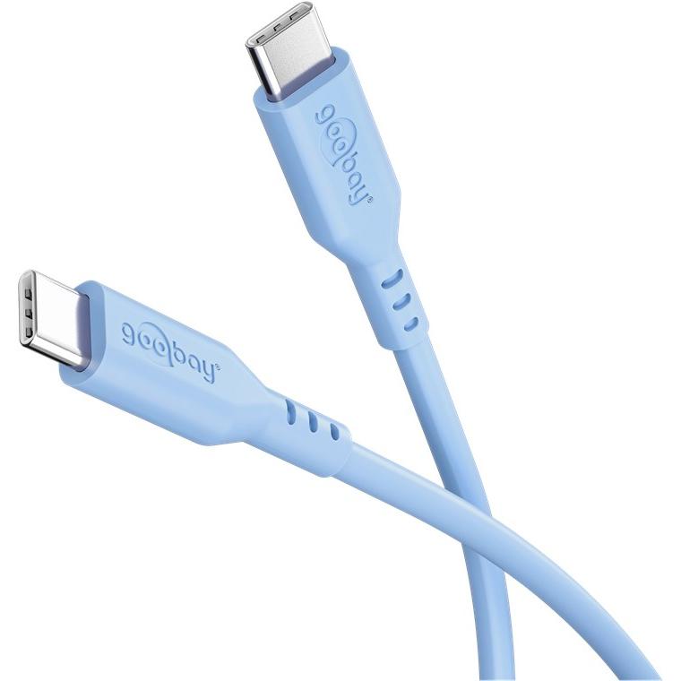 goobay Cable USB-C a USB-C de silicona 1.5 m, azul – carga rápida 60 W PD, transferencia de datos 480 Mbit/s, flexible, anti-enredos, con brida de sujeción, para smartphones, portátiles, consolas