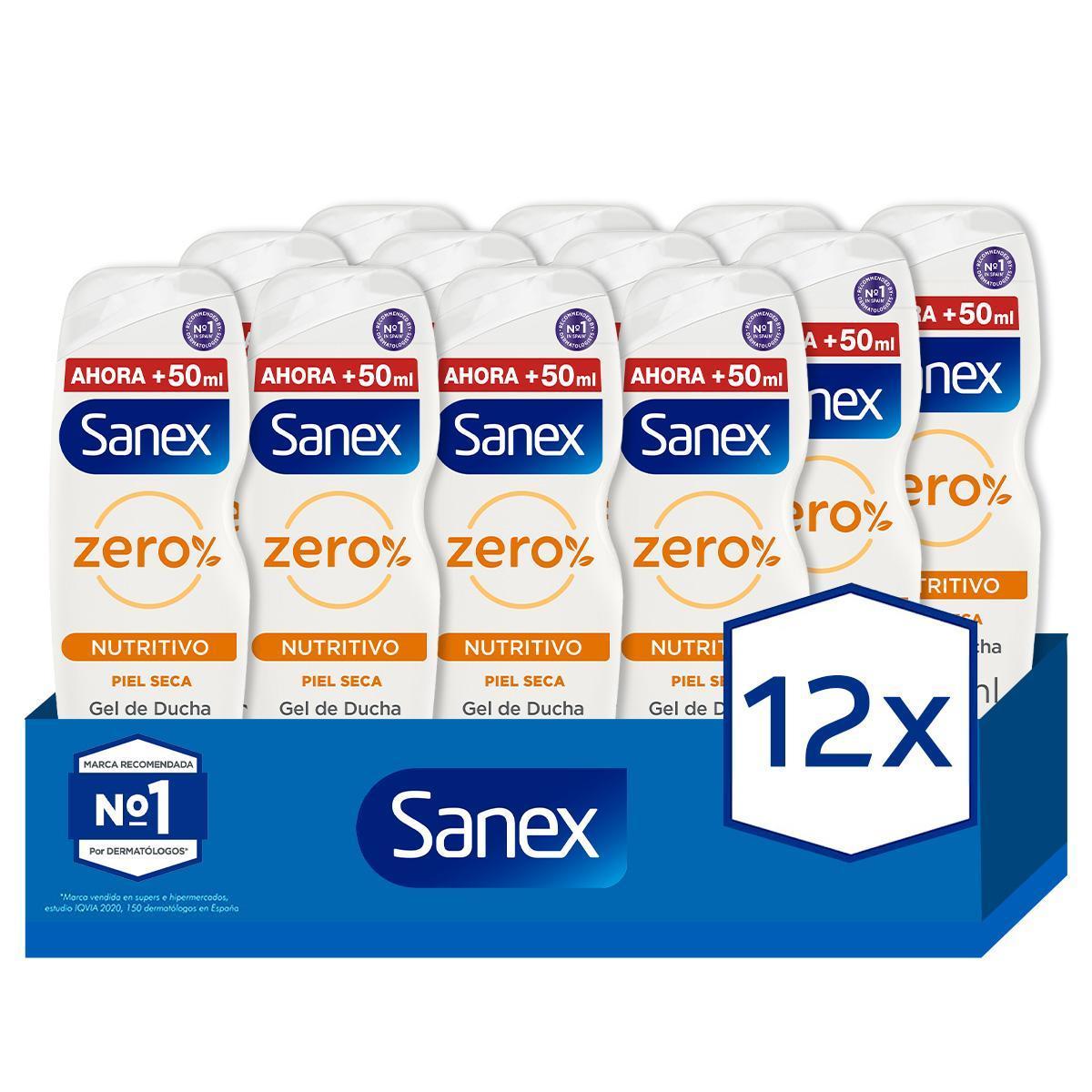 Sanex - Gel de ducha o baño SANEX Zero% hidratante piel seca 600 ml. Pack 12